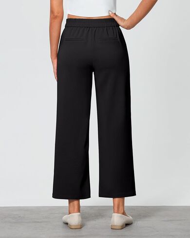 GRAPENT Cropped Pants for Women Trendy Business Casual High Waisted Pull On Wide Leg Stretchy Dress Pants with Pockets in Saudi Arabia