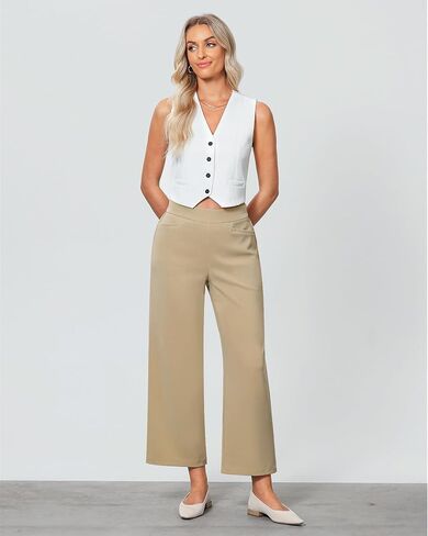 GRAPENT Cropped Pants for Women Trendy Business Casual High Waisted Pull On Wide Leg Stretchy Dress Pants with Pockets in Saudi Arabia