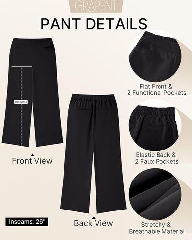 GRAPENT Cropped Pants for Women Trendy Business Casual High Waisted Pull On Wide Leg Stretchy Dress Pants with Pockets in Saudi Arabia