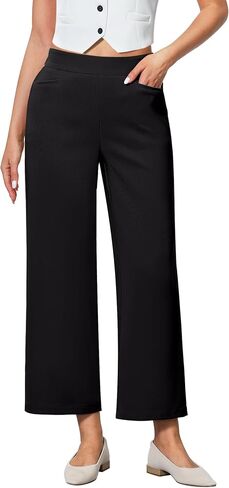 GRAPENT Cropped Pants for Women Trendy Business Casual High Waisted Pull On Wide Leg Stretchy Dress Pants with Pockets in Saudi Arabia