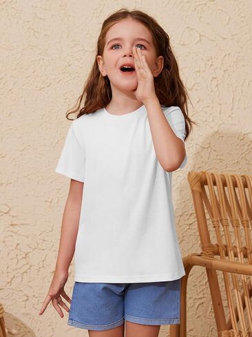 ZDC Girls' Short Sleeve Shirts Kids Crewneck T-Shirts Summer Tops Basic Tees 5-14 Years in Kuwait