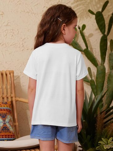 ZDC Girls' Short Sleeve Shirts Kids Crewneck T-Shirts Summer Tops Basic Tees 5-14 Years in Kuwait