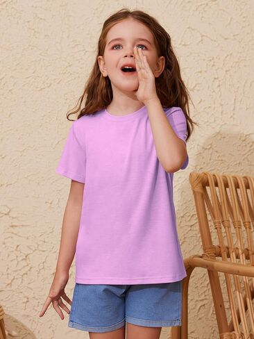 ZDC Girls' Short Sleeve Shirts Kids Crewneck T-Shirts Summer Tops Basic Tees 5-14 Years in Kuwait