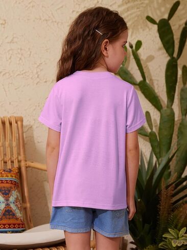 ZDC Girls' Short Sleeve Shirts Kids Crewneck T-Shirts Summer Tops Basic Tees 5-14 Years in Kuwait