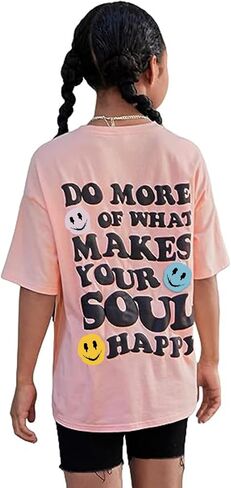 SOLY HUX Girl's Letter Graphic T Shirts Short Sleeve Cute Shirts Oversized Loose Tee Summer Tops in Saudi Arabia