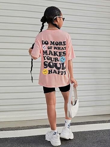 SOLY HUX Girl's Letter Graphic T Shirts Short Sleeve Cute Shirts Oversized Loose Tee Summer Tops in Saudi Arabia