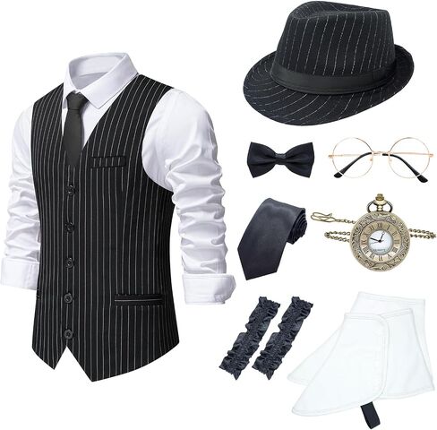 1920s Mens Gatsby Gangster Vest Great Gatsby Gangster Costume for Men Roaring 20s Accessories Set Fedora Hat Spats in Saudi Arabia
