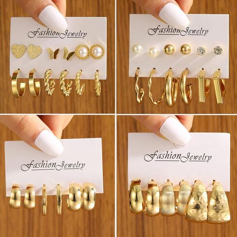 45 Pairs Gold Hoop Earrings Set for Women Multipack, Hypoallergenic Chunky Twisted Earring Pack, Gold Small Big Hoops Earrings for Every Occasion in Saudi Arabia