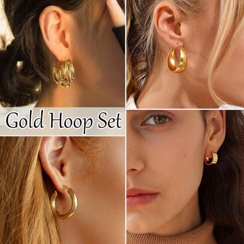 45 Pairs Gold Hoop Earrings Set for Women Multipack, Hypoallergenic Chunky Twisted Earring Pack, Gold Small Big Hoops Earrings for Every Occasion in Saudi Arabia