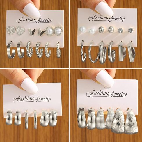 45 Pairs Gold Hoop Earrings Set for Women Multipack, Hypoallergenic Chunky Twisted Earring Pack, Gold Small Big Hoops Earrings for Every Occasion in Saudi Arabia