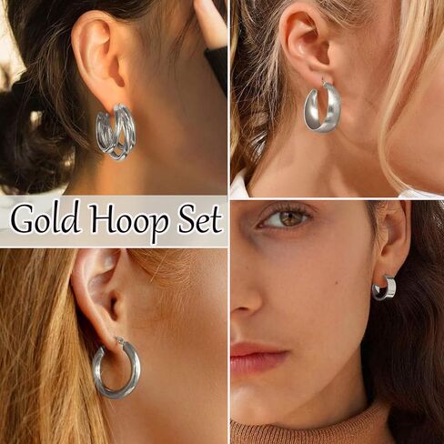 45 Pairs Gold Hoop Earrings Set for Women Multipack, Hypoallergenic Chunky Twisted Earring Pack, Gold Small Big Hoops Earrings for Every Occasion in Saudi Arabia