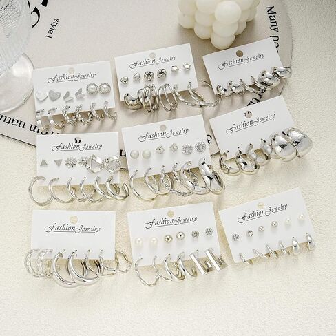 45 Pairs Gold Hoop Earrings Set for Women Multipack, Hypoallergenic Chunky Twisted Earring Pack, Gold Small Big Hoops Earrings for Every Occasion in Saudi Arabia