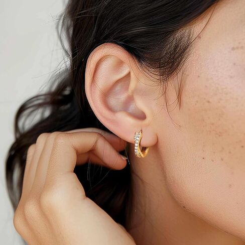 Gold Hoop Earrings 14K Gold Hoop Earrings for Women Small Gold Huggie Hoop Earrings for Women X-Shaped Cubic Zirconia Elegant 14K Gold Earrings for Women in Saudi Arabia