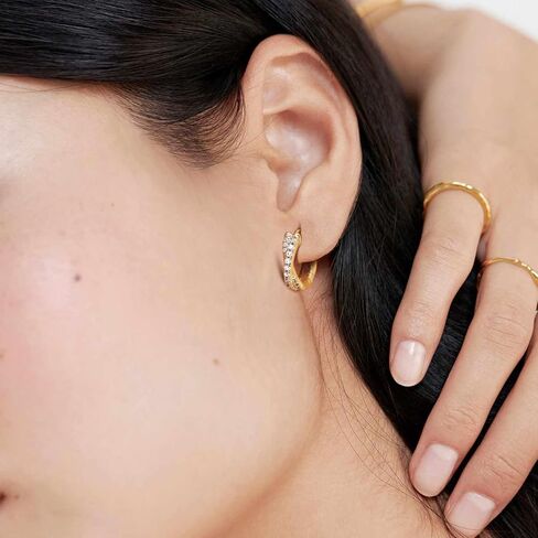 Gold Hoop Earrings 14K Gold Hoop Earrings for Women Small Gold Huggie Hoop Earrings for Women X-Shaped Cubic Zirconia Elegant 14K Gold Earrings for Women in Saudi Arabia
