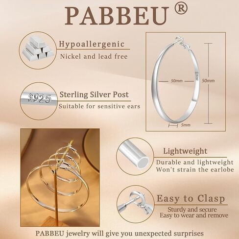PABBEU Sterling Silver Hoop Earrings for Women S925 Silver Hoop Earrings Large Silver Hoop Earrings Hypoallergenic Thin Oversize Big Silver Hoop Earrings Sterling Silver Earrings in Saudi Arabia