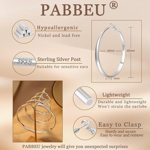 PABBEU Sterling Silver Hoop Earrings for Women S925 Silver Hoop Earrings Large Silver Hoop Earrings Hypoallergenic Thin Oversize Big Silver Hoop Earrings Sterling Silver Earrings in Saudi Arabia