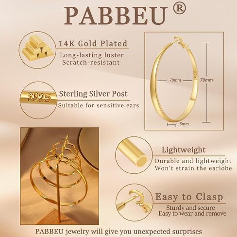 PABBEU Sterling Silver Hoop Earrings for Women S925 Silver Hoop Earrings Large Silver Hoop Earrings Hypoallergenic Thin Oversize Big Silver Hoop Earrings Sterling Silver Earrings in Saudi Arabia