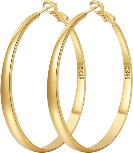 PABBEU Sterling Silver Hoop Earrings for Women S925 Silver Hoop Earrings Large Silver Hoop Earrings Hypoallergenic Thin Oversize Big Silver Hoop Earrings Sterling Silver Earrings in Saudi Arabia