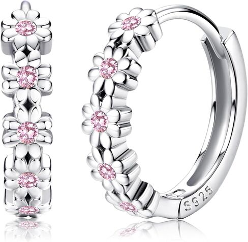 MILACOLATO 925 Sterling Silver Small Hoop Earrings for Women 14K Gold Plated Daisy Huggie Hoop Earrings Pave Rainbow Cubic Zirconia Cute Flower Hoop Earrings Hypoallergenic Earrings in Kuwait
