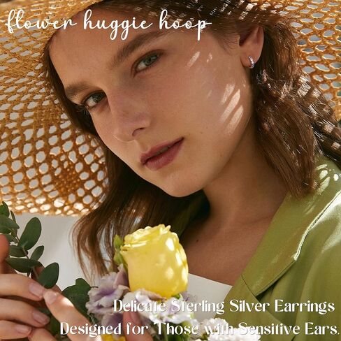MILACOLATO 925 Sterling Silver Small Hoop Earrings for Women 14K Gold Plated Daisy Huggie Hoop Earrings Pave Rainbow Cubic Zirconia Cute Flower Hoop Earrings Hypoallergenic Earrings in Kuwait