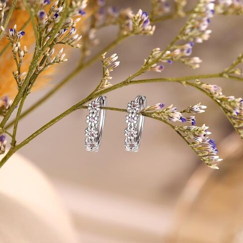 MILACOLATO 925 Sterling Silver Small Hoop Earrings for Women 14K Gold Plated Daisy Huggie Hoop Earrings Pave Rainbow Cubic Zirconia Cute Flower Hoop Earrings Hypoallergenic Earrings in Kuwait
