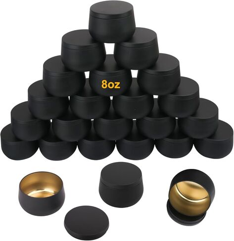 24 عبوة من علب الشموع السوداء سعة 236 مل من جينهاكون، علب صنع الشموع السائبة، برطمانات الشموع، حاويات الشموع لصنع الشموع in Kuwait