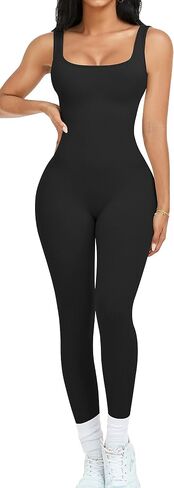 OLCHEE Womens Workout Rompers Jumpsuits Seamless Ribbed Yoga Gym One Piece Sleeveless Square Neck Tank Top Leggings Unitard in Saudi Arabia