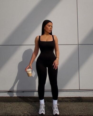 OLCHEE Womens Workout Rompers Jumpsuits Seamless Ribbed Yoga Gym One Piece Sleeveless Square Neck Tank Top Leggings Unitard in Saudi Arabia