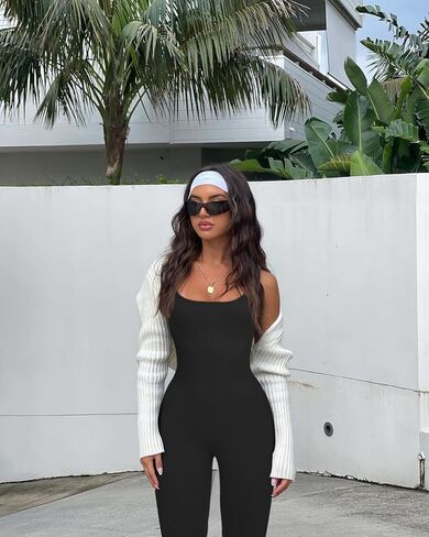 OLCHEE Womens Workout Rompers Jumpsuits Seamless Ribbed Yoga Gym One Piece Sleeveless Square Neck Tank Top Leggings Unitard in Saudi Arabia