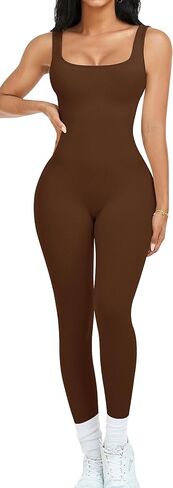 OLCHEE Womens Workout Rompers Jumpsuits Seamless Ribbed Yoga Gym One Piece Sleeveless Square Neck Tank Top Leggings Unitard in Saudi Arabia
