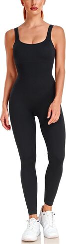 angelana Women's Workout Jumpsuit Built In Bra Yoga Ribbed One Piece Outfits Athletic Rompers Tummy Control in Saudi Arabia