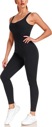 angelana Women's Workout Jumpsuit Built In Bra Yoga Ribbed One Piece Outfits Athletic Rompers Tummy Control in Saudi Arabia
