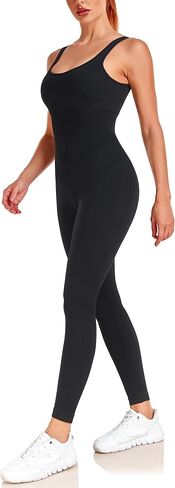 angelana Women's Workout Jumpsuit Built In Bra Yoga Ribbed One Piece Outfits Athletic Rompers Tummy Control in Saudi Arabia