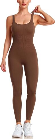 angelana Women's Workout Jumpsuit Built In Bra Yoga Ribbed One Piece Outfits Athletic Rompers Tummy Control in Saudi Arabia