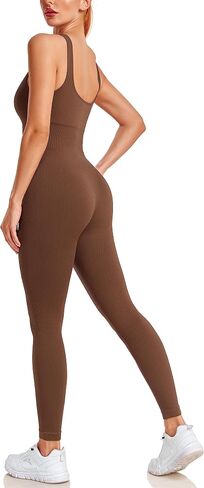 angelana Women's Workout Jumpsuit Built In Bra Yoga Ribbed One Piece Outfits Athletic Rompers Tummy Control in Saudi Arabia