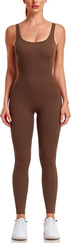 angelana Women's Workout Jumpsuit Built In Bra Yoga Ribbed One Piece Outfits Athletic Rompers Tummy Control in Saudi Arabia