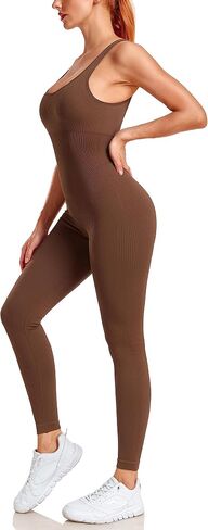 angelana Women's Workout Jumpsuit Built In Bra Yoga Ribbed One Piece Outfits Athletic Rompers Tummy Control in Saudi Arabia