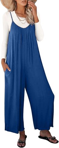 Happy Sailed Womens Casual Jumpsuits Loose Overalls Summer Sleeveless Stretchy Wide Leg Long Pants Romper with Pockets in Kuwait