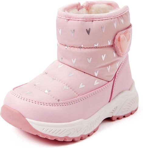 PATPAT Toddler Girls' Winter Snow Boots, Little Kis Outdoor Waterproof Mid-Calf Snow Boots with Warm Lining and Heart Pattern in Saudi Arabia