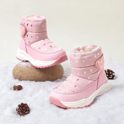 PATPAT Toddler Girls' Winter Snow Boots, Little Kis Outdoor Waterproof Mid-Calf Snow Boots with Warm Lining and Heart Pattern in Saudi Arabia