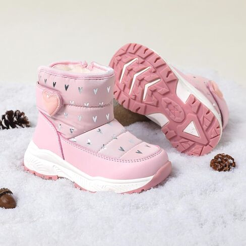 PATPAT Toddler Girls' Winter Snow Boots, Little Kis Outdoor Waterproof Mid-Calf Snow Boots with Warm Lining and Heart Pattern in Saudi Arabia