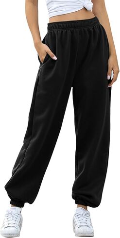 Women's High Waisted Sweatpants Athletic Pants Baggy Joggers Lounge Workout Jogging with Pockets in Kuwait