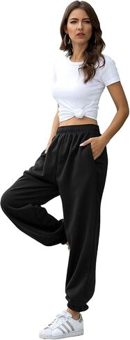 Women's High Waisted Sweatpants Athletic Pants Baggy Joggers Lounge Workout Jogging with Pockets in Kuwait