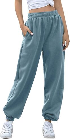 Women's High Waisted Sweatpants Athletic Pants Baggy Joggers Lounge Workout Jogging with Pockets in Kuwait