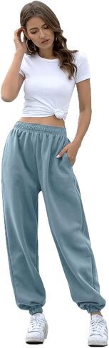 Women's High Waisted Sweatpants Athletic Pants Baggy Joggers Lounge Workout Jogging with Pockets in Kuwait