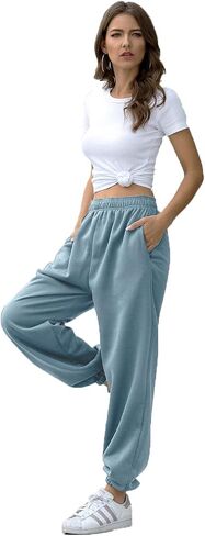Women's High Waisted Sweatpants Athletic Pants Baggy Joggers Lounge Workout Jogging with Pockets in Kuwait