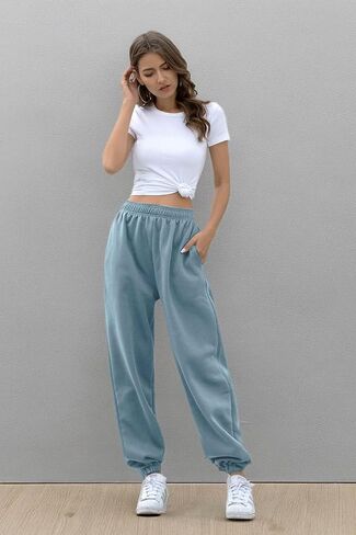 Women's High Waisted Sweatpants Athletic Pants Baggy Joggers Lounge Workout Jogging with Pockets in Kuwait