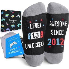 HAPPYPOP 13th Birthday Gifts Ideas for Boys - Socks for Boys Girls Age 13, Awesome Since 2012 Birthday Presents with Greeting Card