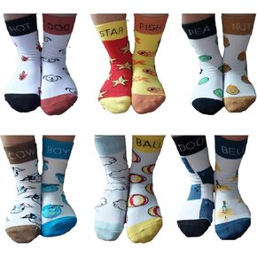 Kids Crewcut Compound Word Socks - 6 Pairs - Size (L) 9-12 Years includes Cowboy, Hotdog, Starfish, Snowball, Peanut, and Doorbell.