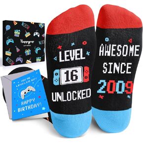 HAPPYPOP 16th Birthday Gifts Ideas for Boys - Socks for Boys Girls Age 16, Awesome Since 2009 Birthday Presents with Greeting Card